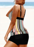 Multi Stripe Print Double Straps Tankini Top