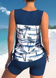 Criss Cross Tropical Plants Print Tankini Set