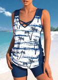 Criss Cross Tropical Plants Print Tankini Set