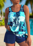 【24H Dispatch】Tie High Waisted Tropical Plants Print Tankini Set