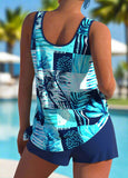 【24H Dispatch】Tie High Waisted Tropical Plants Print Tankini Set