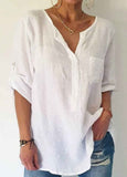 Solid  Lantern Sleeve Hemp  Blouse