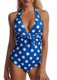 Polyester Halter Dot One-piece Swimwear - soofoom.com