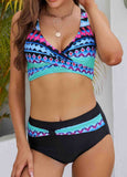 Geometric Print Halter High Waist Bikini Set