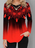 Printed Long Sleeve V-neck T-shirt