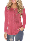 Pleated Button Up Long Sleeve T Shirt