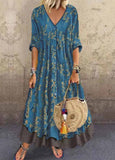 Casual Floral V-Neckline Maxi A-line Dress - soofoom.com