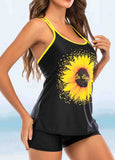 Strappy Back Sunflower Printed Tankini Set