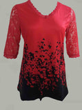 Printed Lace Stitching T-Shirt