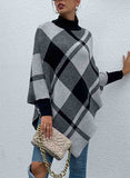 Asymmetric Hem Long Sleeve Plaid Sweater