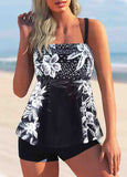 Floral Print Smocked Wide Strap Tankini Set