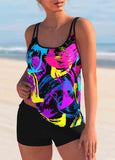 Spaghetti Strap Graffiti Print Tankini Set