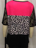 Pleated Lace Tie Dye Leopard Printed T-Shirt