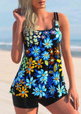 Double Straps Floral Print Tankini Set