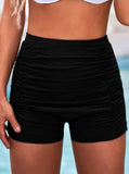 Ruched High Waisted Black Swim Shorts