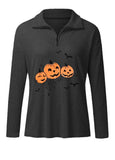 Halloween Pumpkin Zipper Stand Collar Sweatshirt