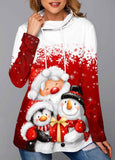 Snowman Print Cowl Neck Sweatshirt