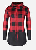 Plaid Drawstring Detail Long Sleeve Sweatshirt