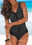 Dot Print Strap V-Neck Sexy One-piece Swimsuits - soofoom.com