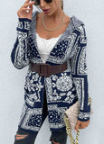 Printed Hooded Knitted Cardigan Coat