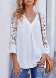 Lace Panel Split Neck Side Slit Blouse