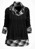 Knit Plaid Twisted Pattern Cowl Neck Sweater