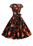 Orange & Black Halloween Creatures Fit & Flare Dress