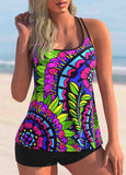 Double Straps Tropical Print Tankini Set