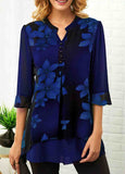 Flower Print Button Detail Split Neck Blouse