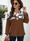 Leopard Stitched Button Long Sleeve Top