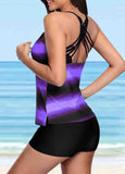 Striped  Print Gradient Tankini Set