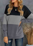 Colorblock Black Contrast Stitching Sweatshirt with Slits