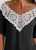 V-neck Lace Panel Cut Out  Blouse