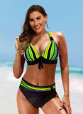 Splice color Halter Sexy Boho Bikinis Swimsuits - soofoom.com