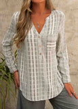 Striped V-Neck Button Up Blouse