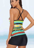 Stripe Print Hollowed Tankini Top