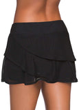 Black High Waisted Layered Swim Skirt - soofoom.com