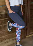 Crossover High Waist Aztec Print Patchwork Yoga Leggings