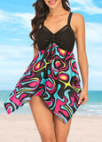 Asymmetric Hem Double Straps Swimdress and Panty