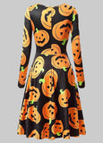 Halloween Pumpkin Print Long Sleeve Dress