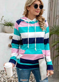 Striped Flower Print Long Sleeve Hoodie