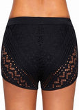 Lace Panel High Waist Black Swimwear Shorts - soofoom.com