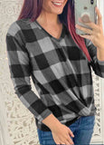 Plaid Print V-Neck Long Sleeve Top