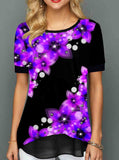 Floral Print Chiffon Stitched T-Shirt