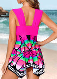 Asymmetric Hem Butterfly Print Swimwear and Shorts