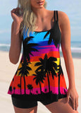 Rainbow Color Ombre Spaghetti Strap Tankini Set