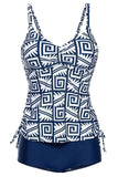 Stripe Print V Neck Tankini Set