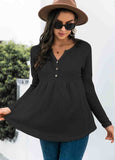 Button Waffle Long Sleeve Top