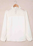 Ruffled Crewneck Lantern Sleeve Splicing Lace Blouse