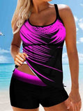 Spaghetti Strap Printed Tankini Set